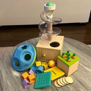 Lovevery and Green Toys - Ball Drop, Shape Sorter and Carrot/Coin Bank (12-18 m)
